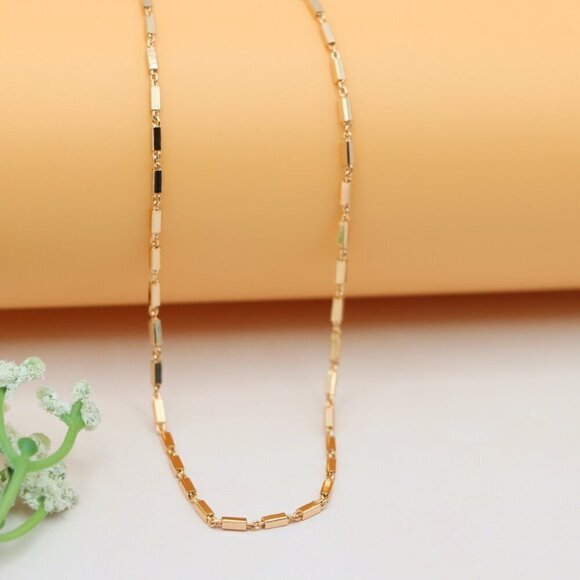 "Chunky Rectangle Chain Rose Gold Necklace, XPNL0181 - Picture 7 of 12